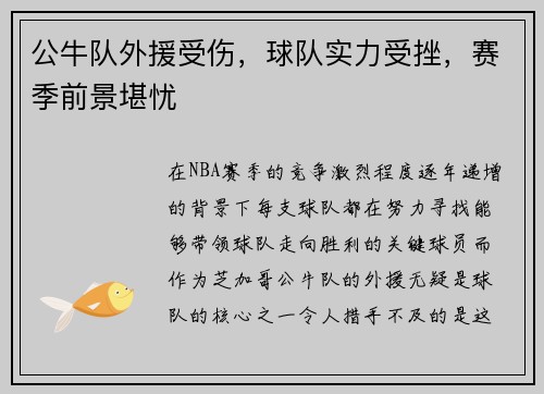 公牛队外援受伤，球队实力受挫，赛季前景堪忧